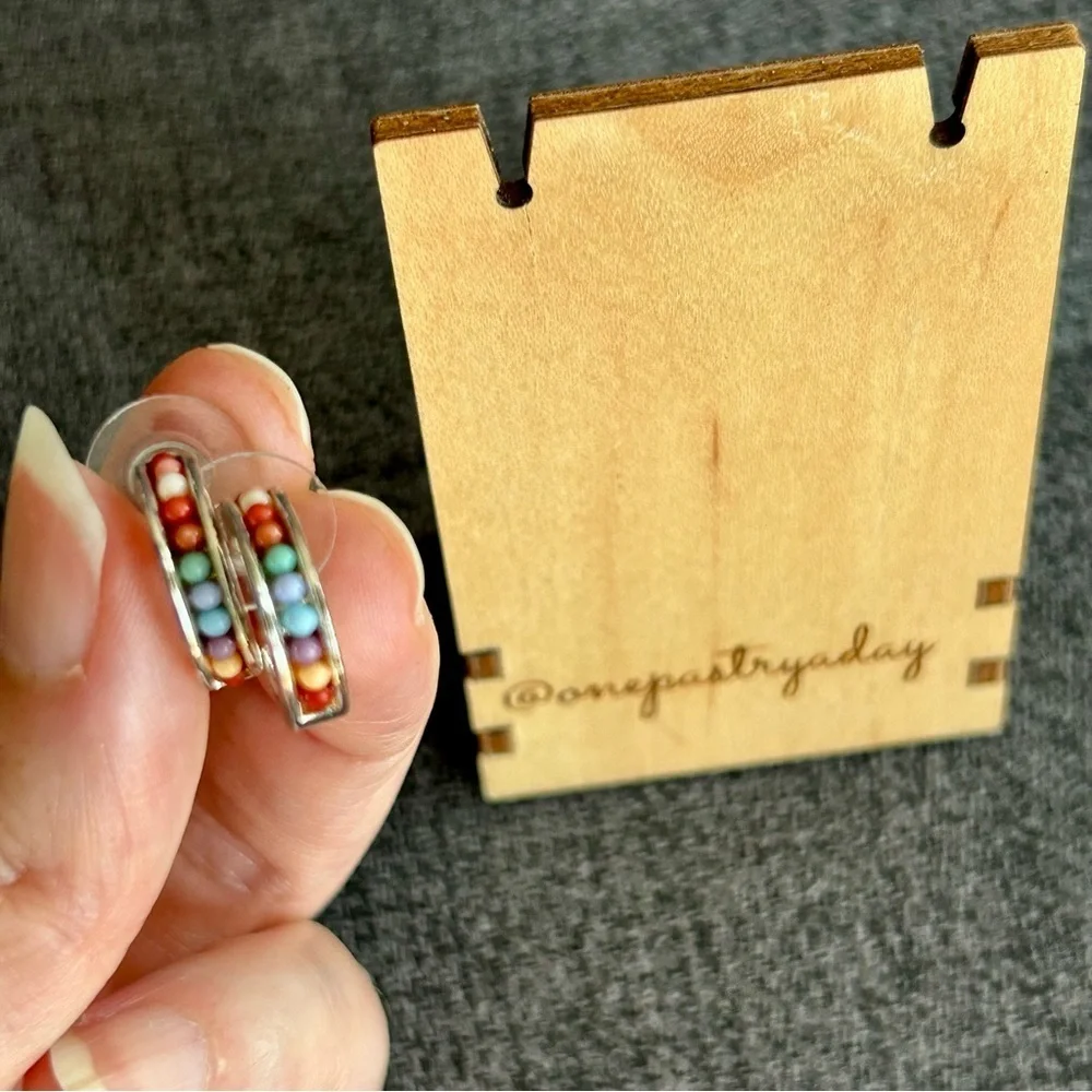 Macy’s Vintage Silver and Colorful Beaded Half Hoop Stud Earrings